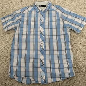 Under Armour UA Shirt Mens Large HITCH Button Up Woven Fishing Blue Plaid